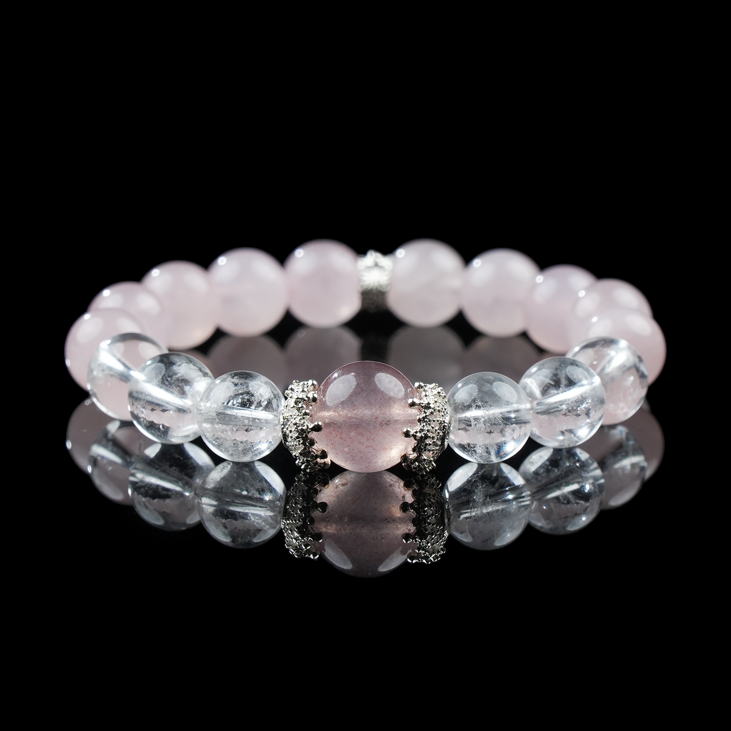 Strawberry Quartz, Rose Quartz & Clear Quartz Bracelet – Love, Clarity & Emotional Healing