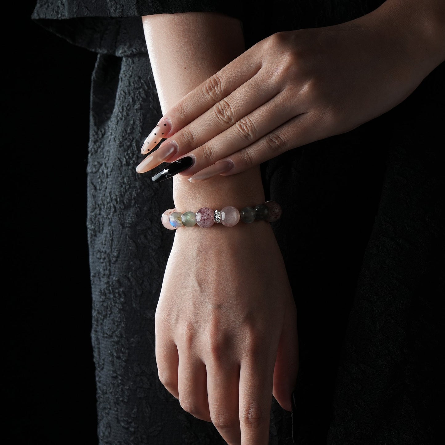 Strawberry Quartz & Gray Moonstone Bracelet – Emotional Balance & Intuition