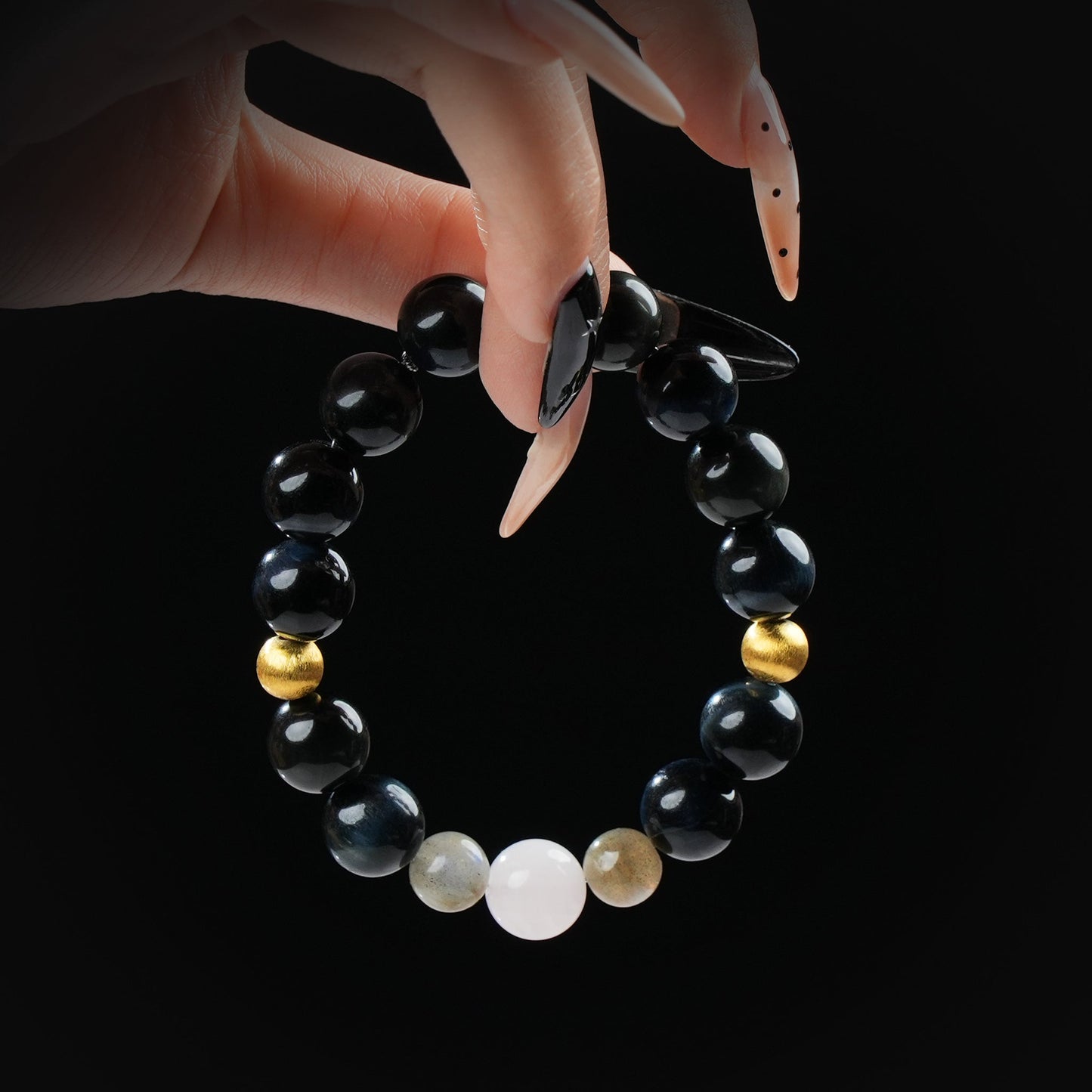 Blue Tiger’s Eye, Gray Moonstone & Clear Quartz Bracelet – Intuition, Grounding & Clarity