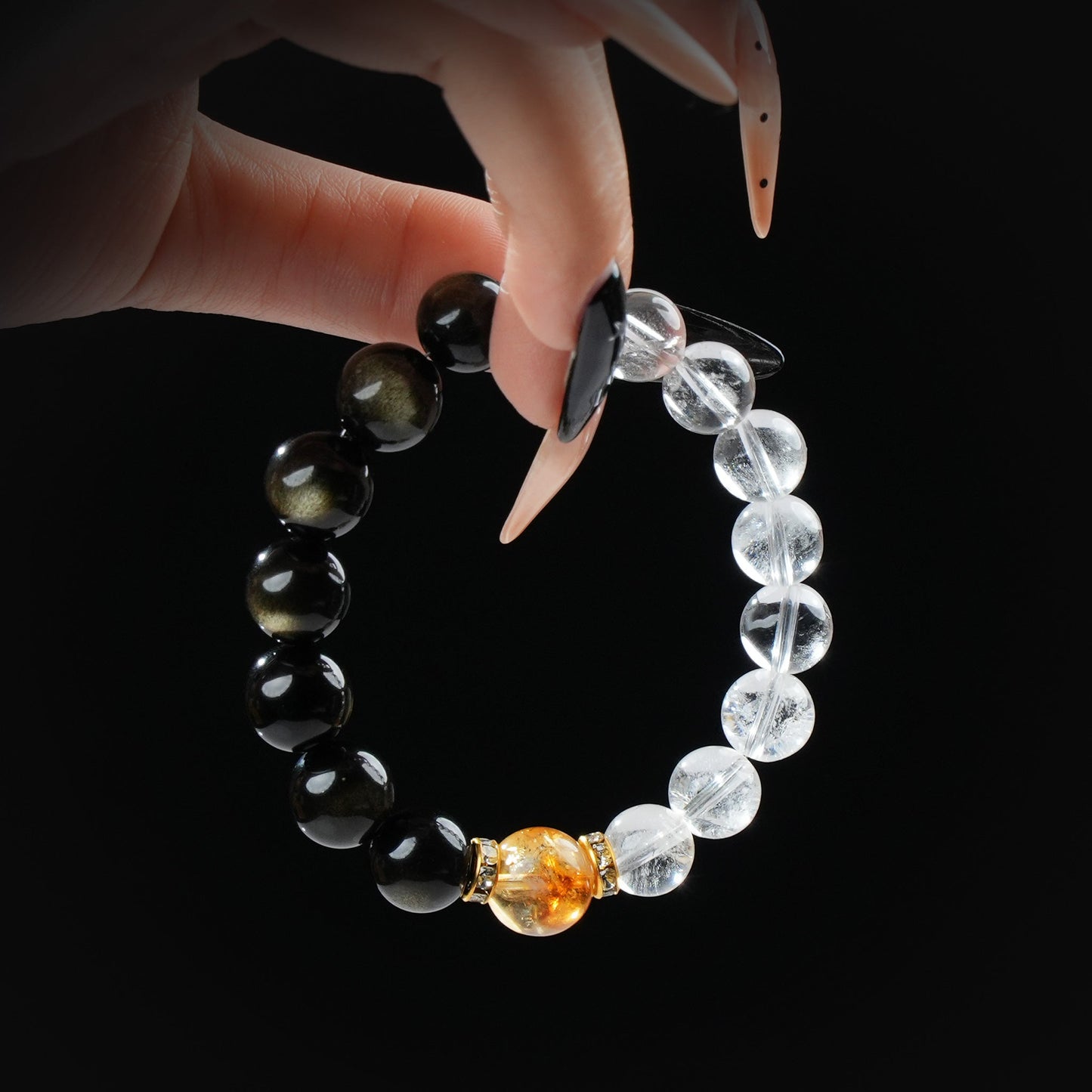 Clear Quartz, Gold Sheen Obsidian & Citrine Bracelet – Clarity, Wealth & Protection