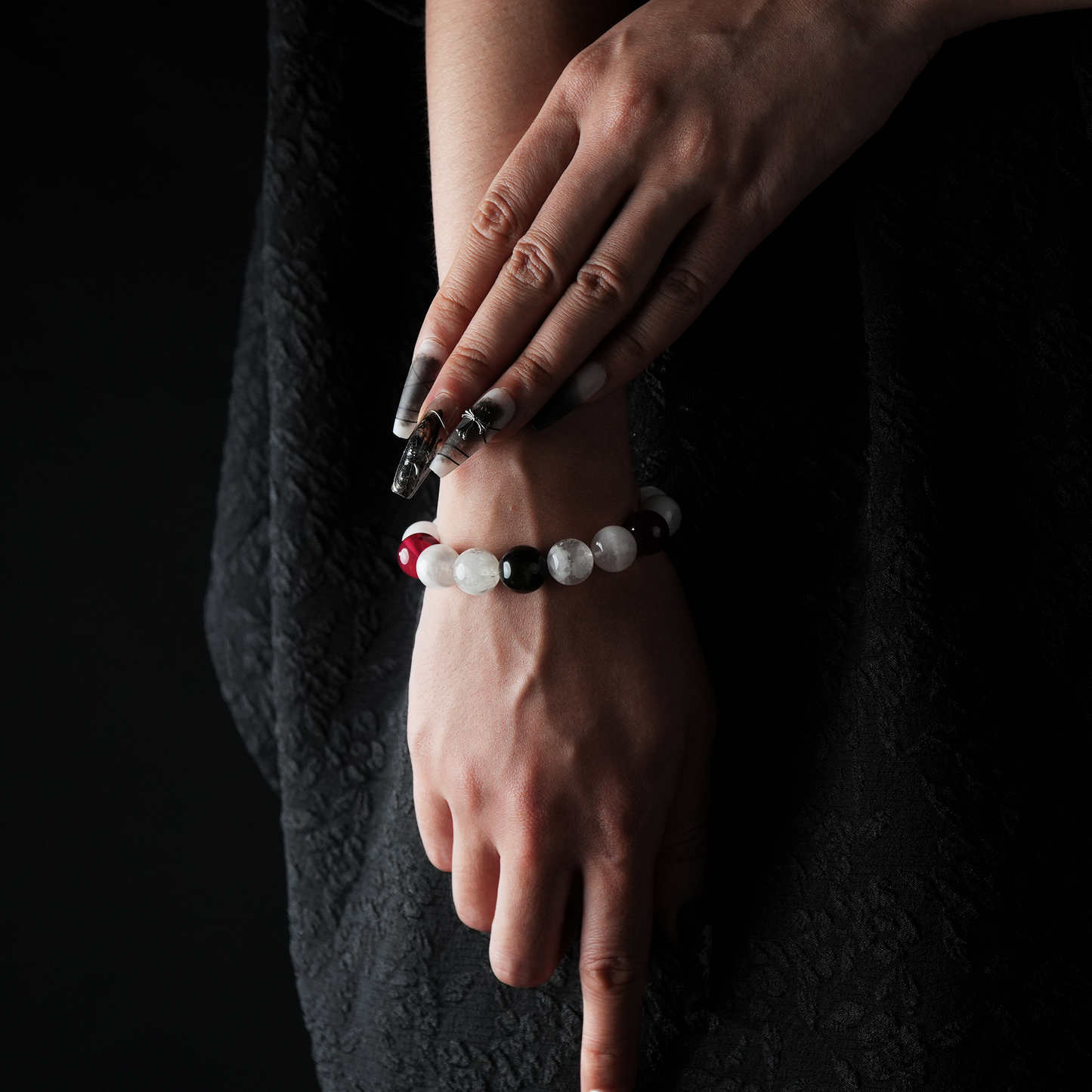 Snow Phantom, Garnet & Obsidian Crystal Bracelet – Protection & Grounding