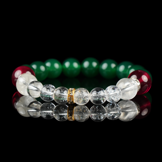 Clear Quartz, Green Agate & Garnet Bracelet – Clarity & Vitality