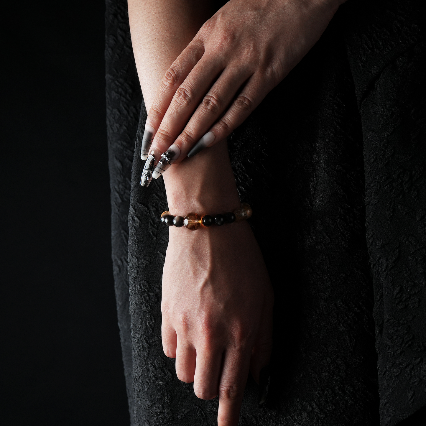 Silver Obsidian & Citrine Crystal Bracelet – Grounding & Radiance