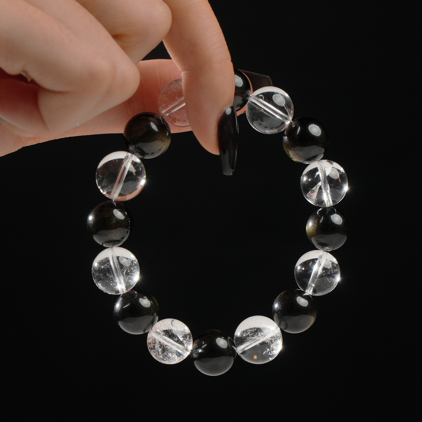 Clear Quartz & Gold Sheen Obsidian Bracelet – Clarity & Inner Strength