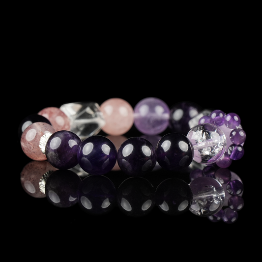 Amethyst & Strawberry Quartz Crystal Bracelet – Serenity & Love
