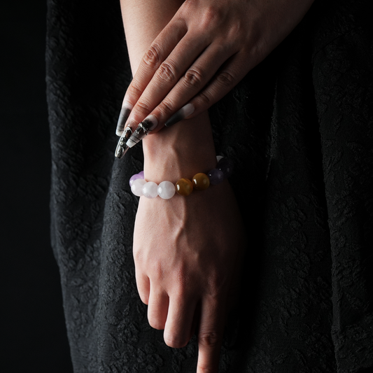 Amethyst, Rose Quartz & Yellow Tiger Eye Bracelet – Calm & Contrast