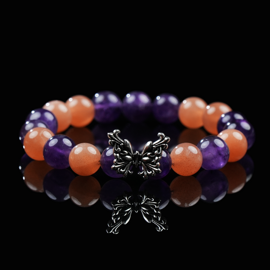 Amethyst & Orange Moonstone Butterfly Bracelet –  Transformation & Emotional Harmony