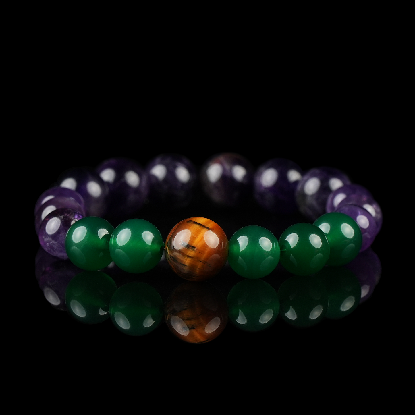 Green Agate, Tiger Eye & Amethyst Bracelet – Balance & Focus