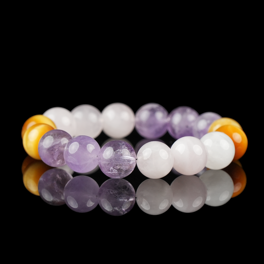 Amethyst, Rose Quartz & Yellow Tiger Eye Bracelet – Calm & Contrast
