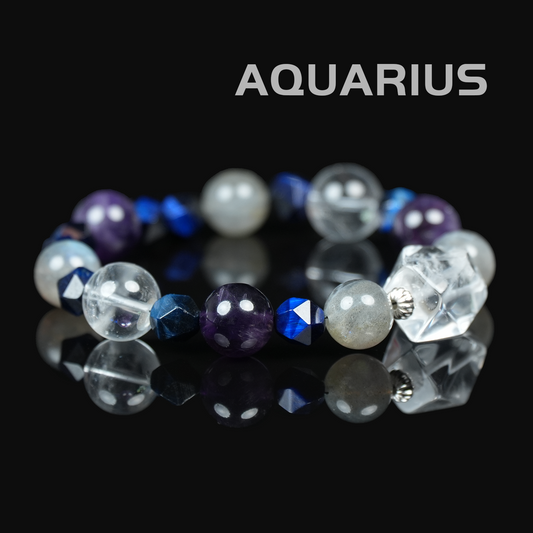 Aquarius Zodiac Bracelet – Lapis Lazuli, Amethyst, Moonstone, Clear Quartz for Intuition & Innovation
