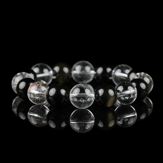 Clear Quartz & Gold Sheen Obsidian Bracelet – Clarity & Inner Strength