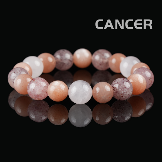 Cancer Zodiac Bracelet – Moonstone, Rose Quartz, Strawberry Quartz for Emotional Healing