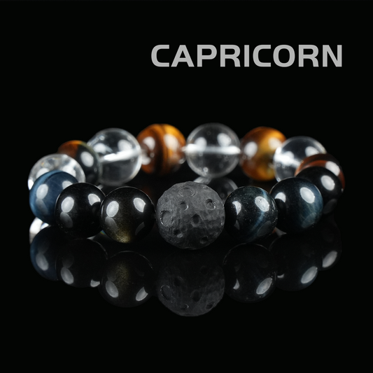 Capricorn Zodiac Bracelet – Black Obsidian, Tiger's Eye, Clear Quartz for Stability & Power