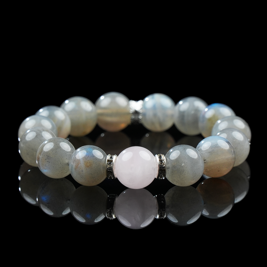 Rose Quartz & Gray Moonstone Bracelet – Inner Peace & Feminine Strength