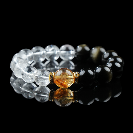 Clear Quartz, Gold Sheen Obsidian & Citrine Bracelet – Clarity, Wealth & Protection