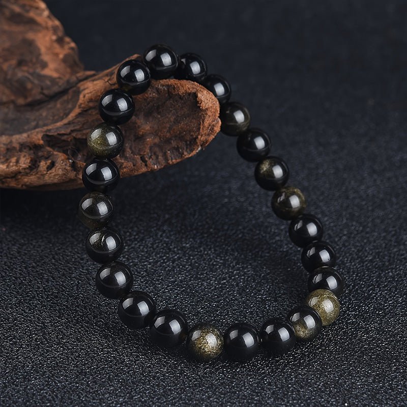 Gold Sheen Obsidian & Black Agate Bracelet – Strength, Protection & Emotional Balance