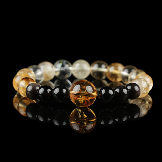 Silver Obsidian & Citrine Crystal Bracelet – Grounding & Radiance