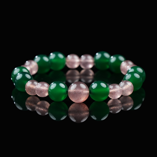 Green Agate & Strawberry Quartz Bracelet – Love, Vitality & Emotional Harmony