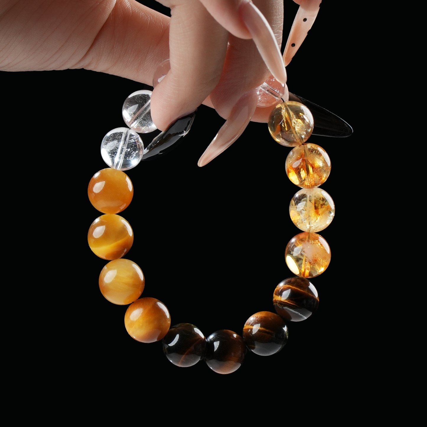 Leo Zodiac Bracelet – Citrine, Tiger's Eye, Clear Quartz for Confidence & Success