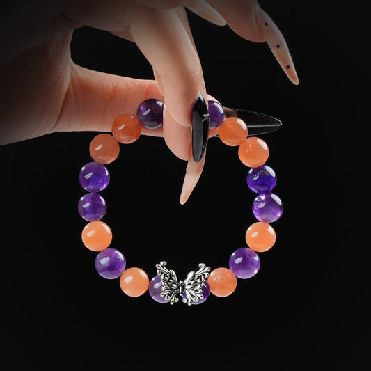 Amethyst & Orange Moonstone Butterfly Bracelet –  Transformation & Emotional Harmony