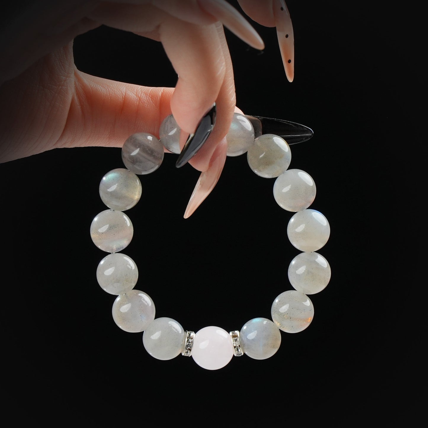 Rose Quartz & Gray Moonstone Bracelet – Inner Peace & Feminine Strength