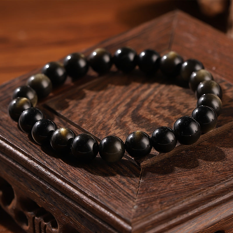 Gold Sheen Obsidian & Black Agate Bracelet – Strength, Protection & Emotional Balance