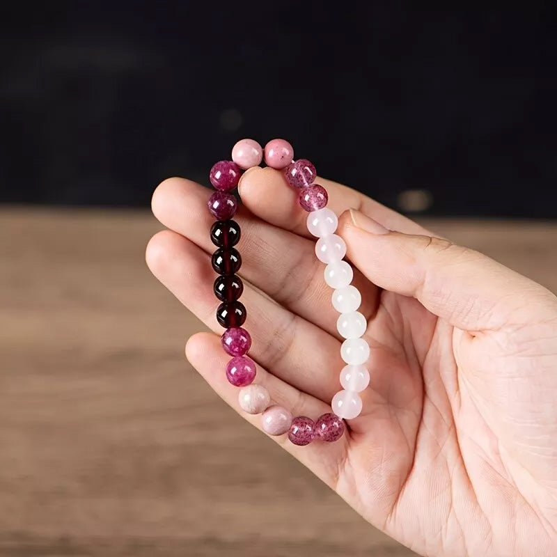 Rose Quartz, Strawberry Quartz & Garnet Bracelet – Love, Passion & Emotional Healing