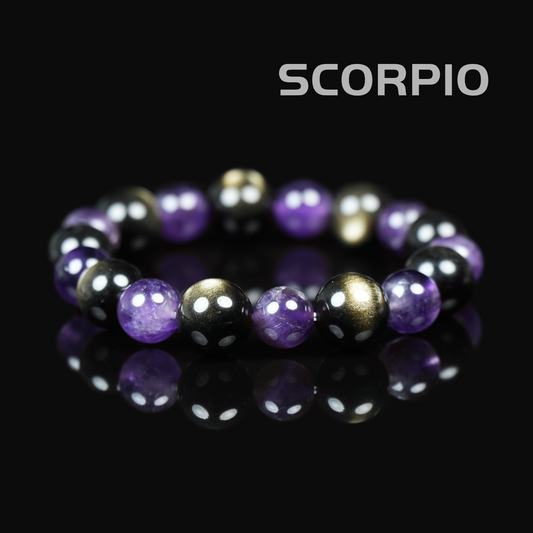 Scorpio Zodiac Bracelet – Black Obsidian, Amethyst for Protection & Emotional Strength