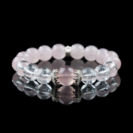 Strawberry Quartz, Rose Quartz & Clear Quartz Bracelet – Love, Clarity & Emotional Healing