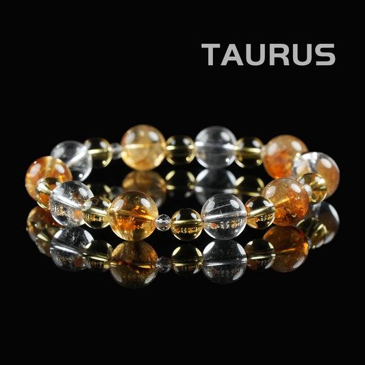 Taurus Zodiac Bracelet – Golden Rutilated Quartz, Citrine, Clear Quartz for Wealth & Stability