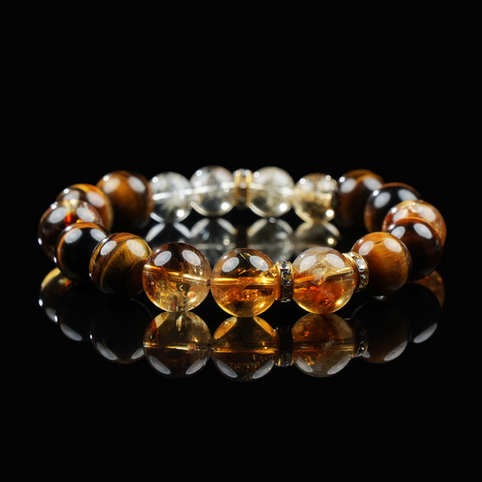 Tiger’s Eye, Citrine & Clear Quartz Bracelet – Confidence, Wealth & Mental Clarity