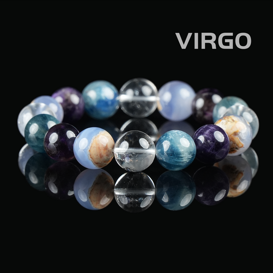 Virgo Zodiac Bracelet – Amethyst, Aquamarine, Clear Quartz for Calm & Inner Clarity