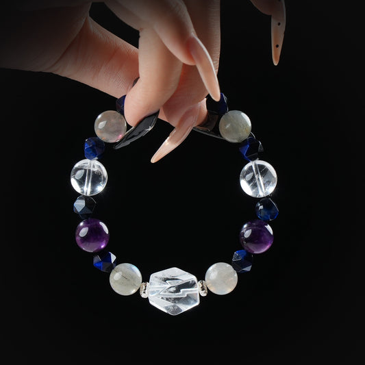 Aquarius Zodiac Bracelet – Lapis Lazuli, Amethyst, Moonstone, Clear Quartz for Intuition & Innovation