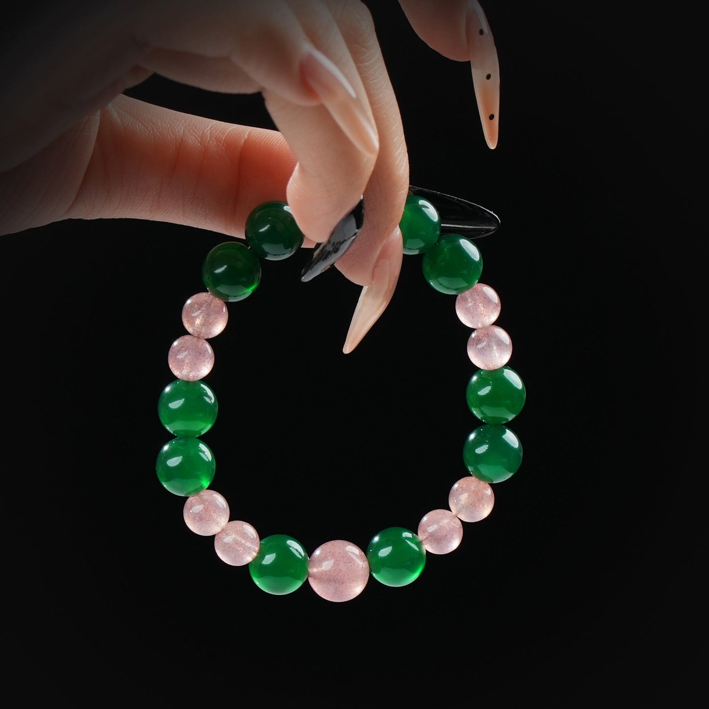 Green Agate & Strawberry Quartz Bracelet – Love, Vitality & Emotional Harmony