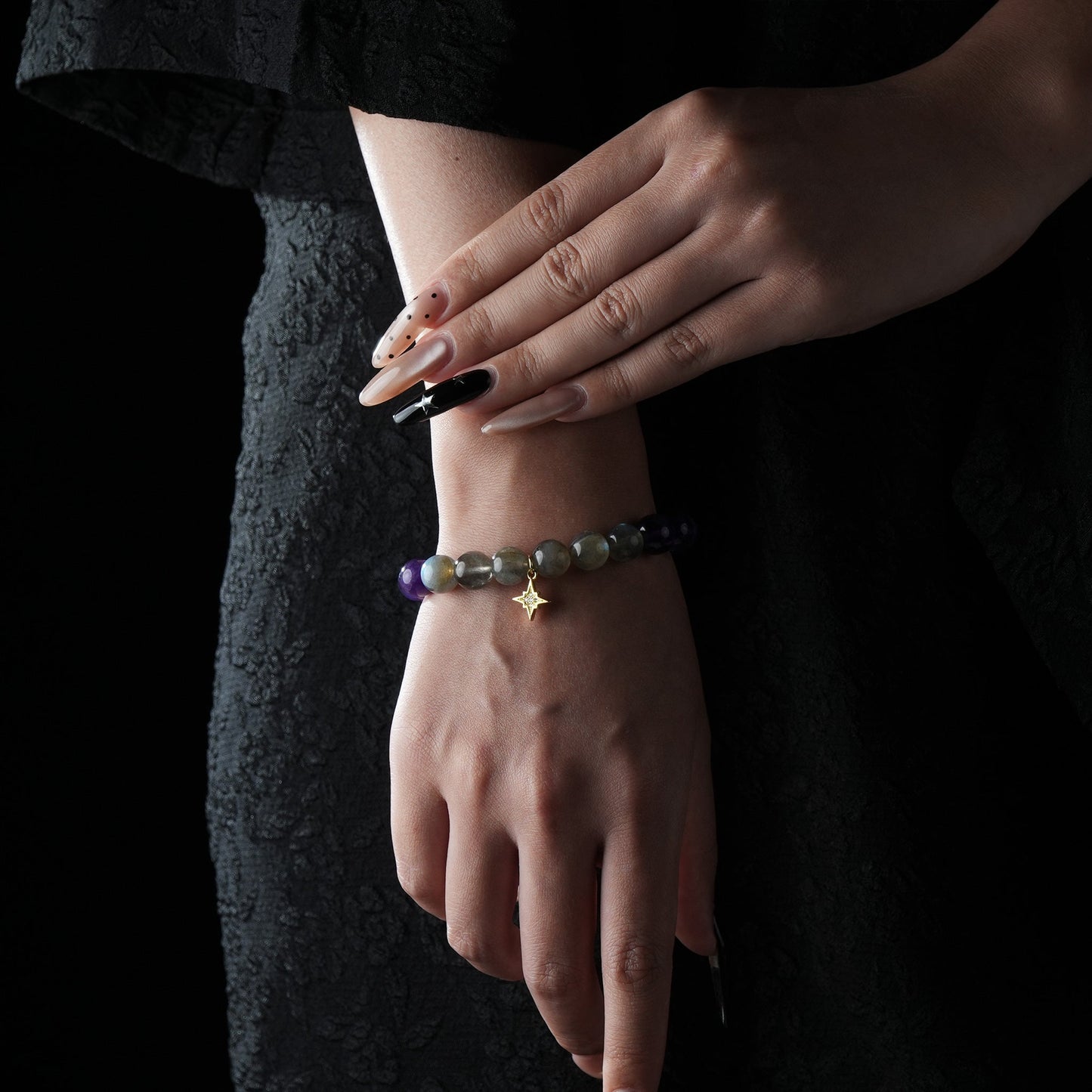 Gray Moonstone & Amethyst Bracelet – Intuition, Emotional Balance & Inner Peace