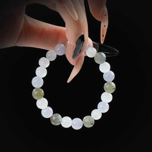 Aquamarine, Moonstone & Clear Quartz Bracelet – Emotional Healing, Calm & Intuition