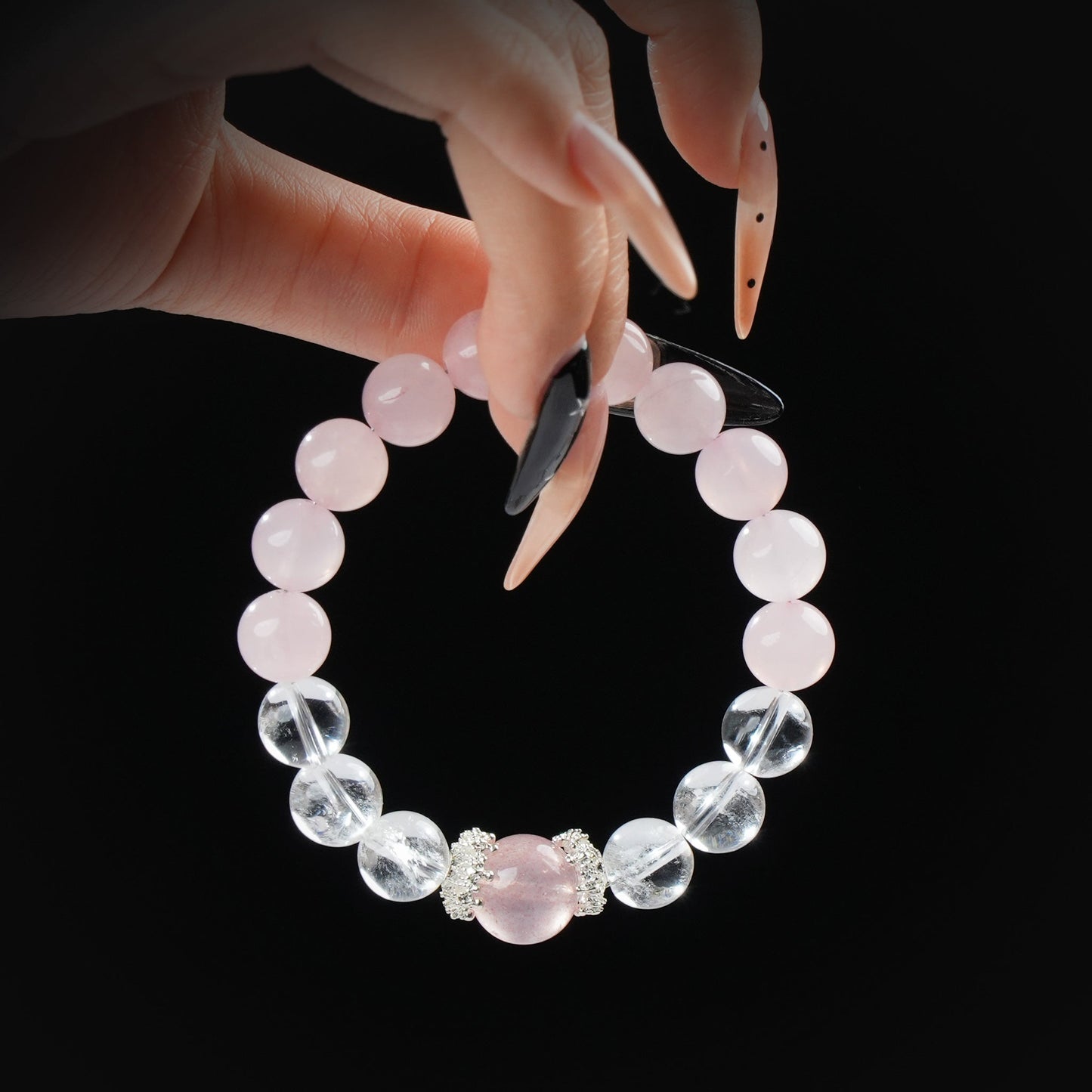 Strawberry Quartz, Rose Quartz & Clear Quartz Bracelet – Love, Clarity & Emotional Healing